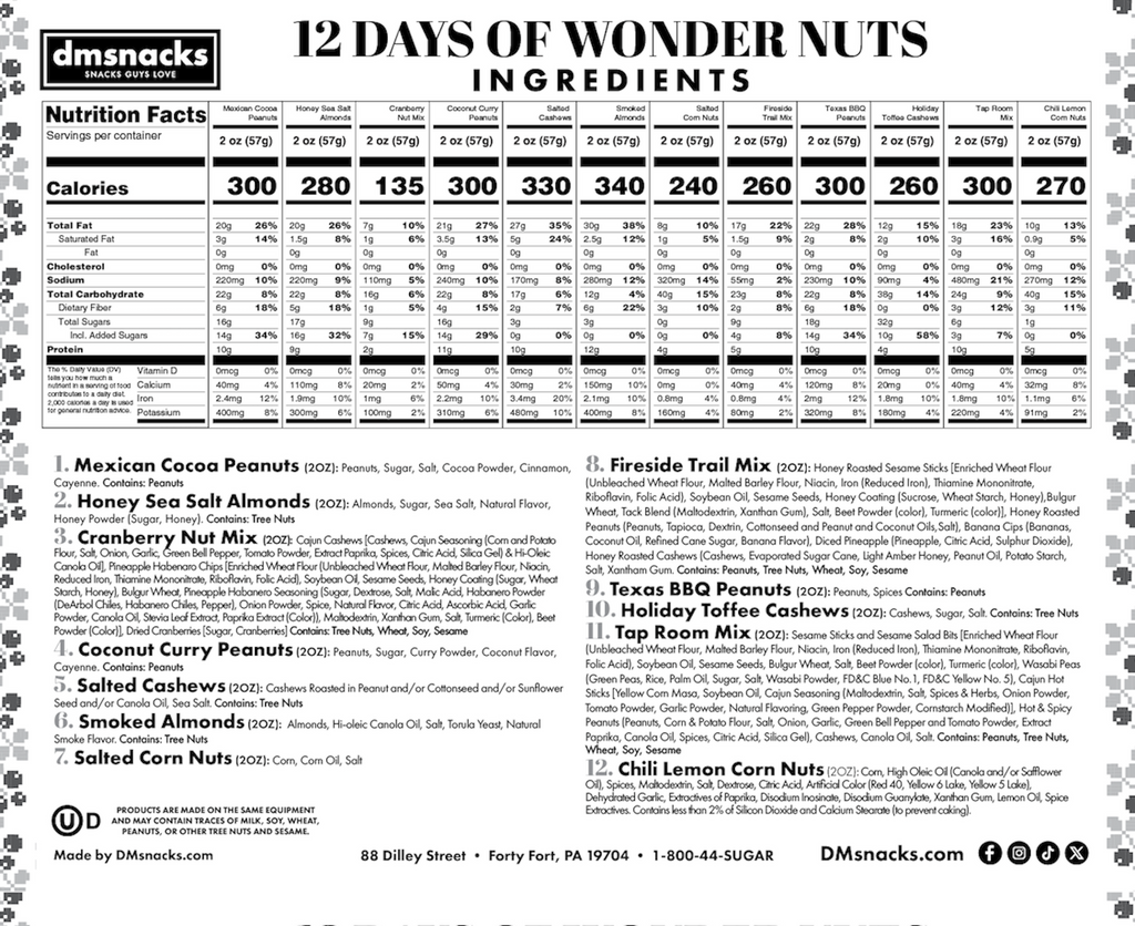 DM Snacks 12 Day Advent Calendar Nut Nutritional Panel