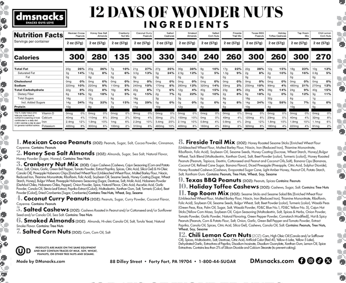 DM Snacks 12 Day Advent Calendar Nut Nutritional Panel