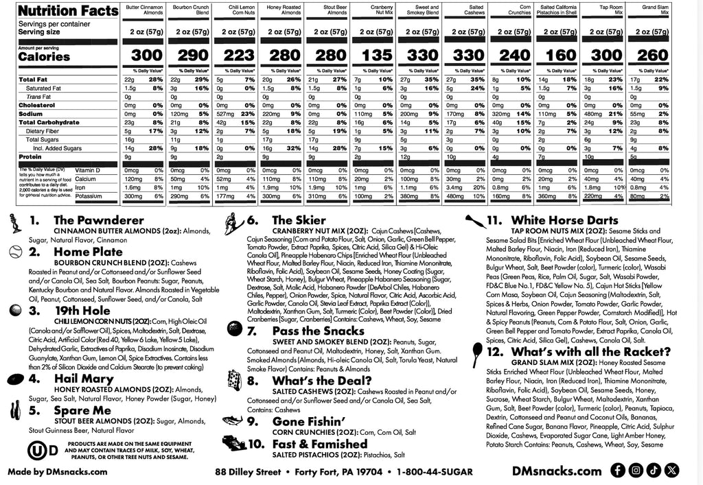 DM Bar Snacks Nutritional Panel