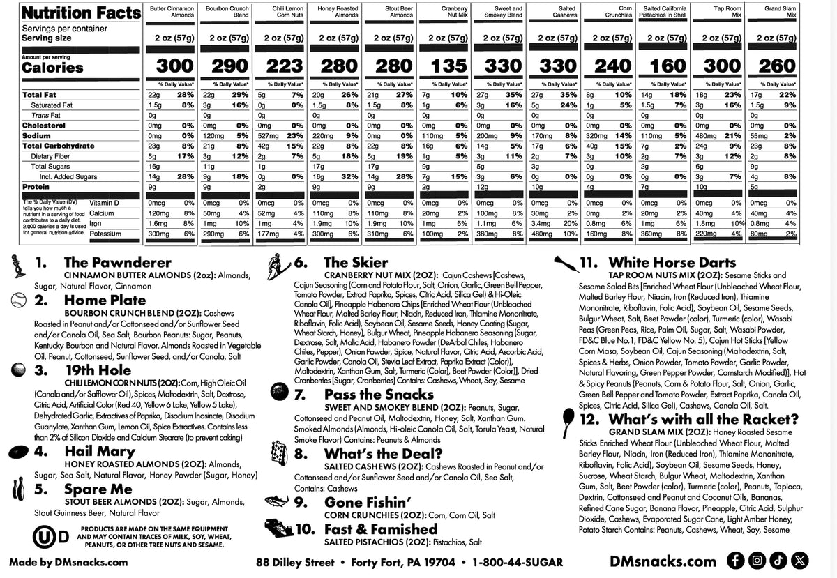 DM Bar Snacks Nutritional Panel