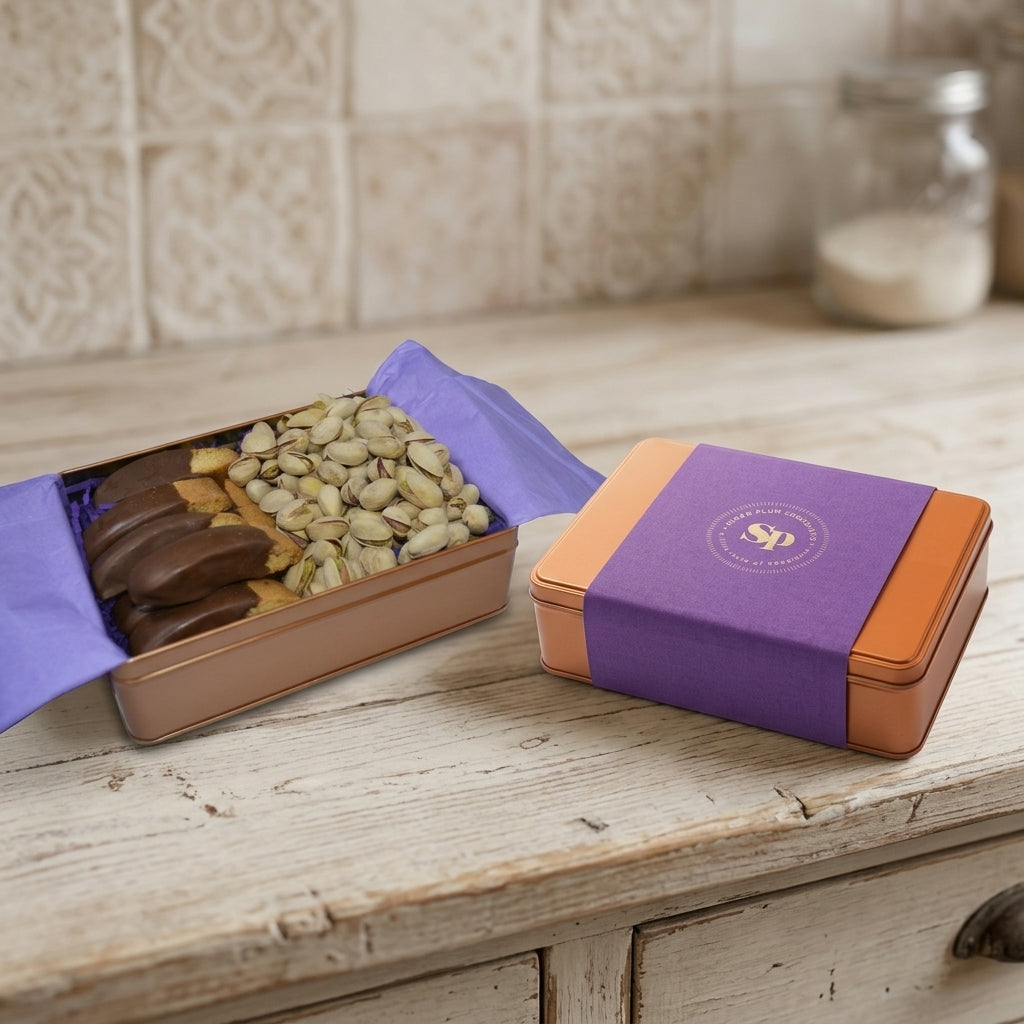 Chocolate Biscotti and Pistachios Gift Tin
