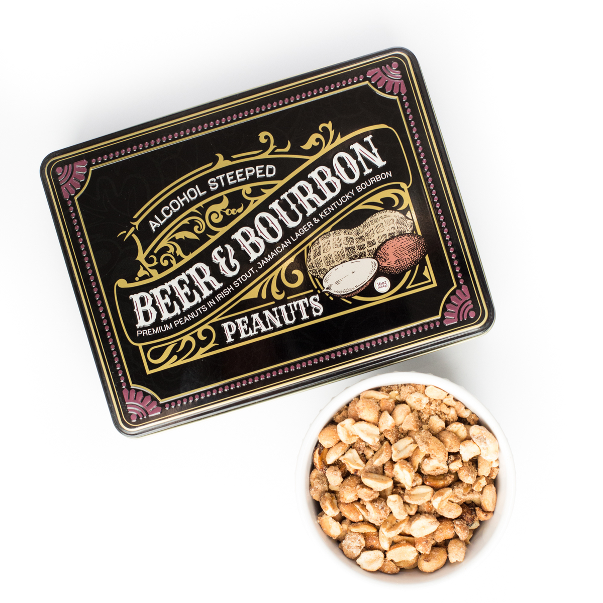 Beer & Bourbon Liquor Peanuts Gift Tin Bar Snacks