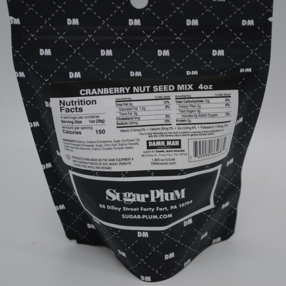 Damn Man Cranberry Habanero Trail Mix 4 Oz Nutritional Panel