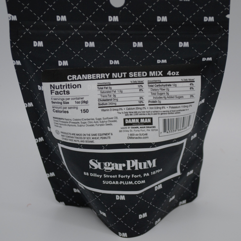 Damn Man Cranberry Habanero Trail Mix 4 Oz Nutritional Panel