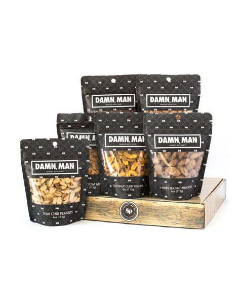 Gourmet Manly Nut Gift Box for Men - 6 Unique Handcrafted Snacks, Gift for Dad, Birthday, or a Bold Snack Adventure