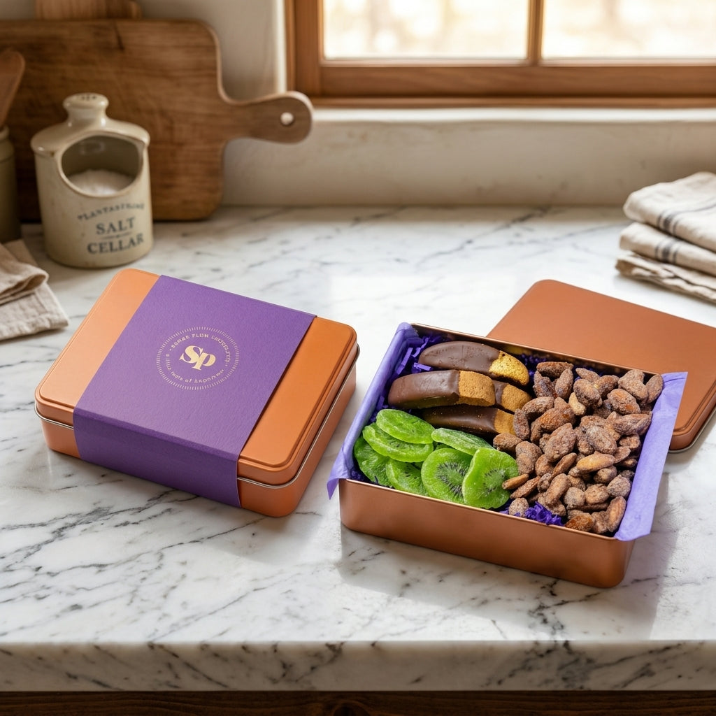 Cinnamon Almond Dried Fruit & Chocolate Dipped Salted Caramel Biscotti Gift Tin
