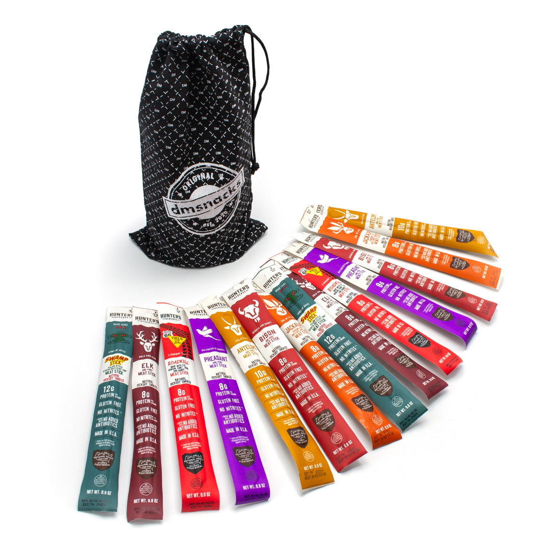Exotic Meat Sticks Bag – 14 Wild Game Jerky Snacks | DM Snacks