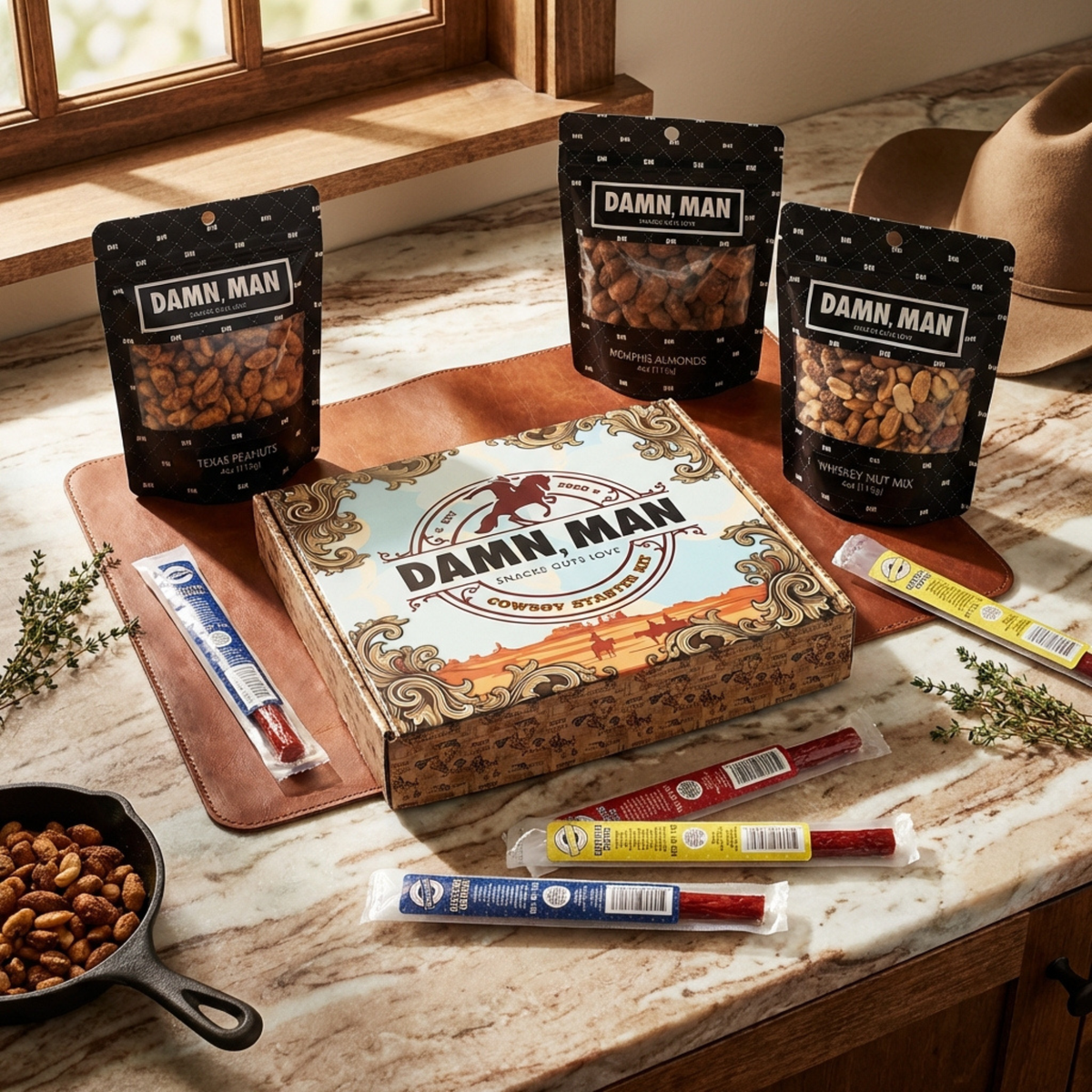 Damn Man Snacks Guys Love Cowboy Meat and Nut Gift Box
