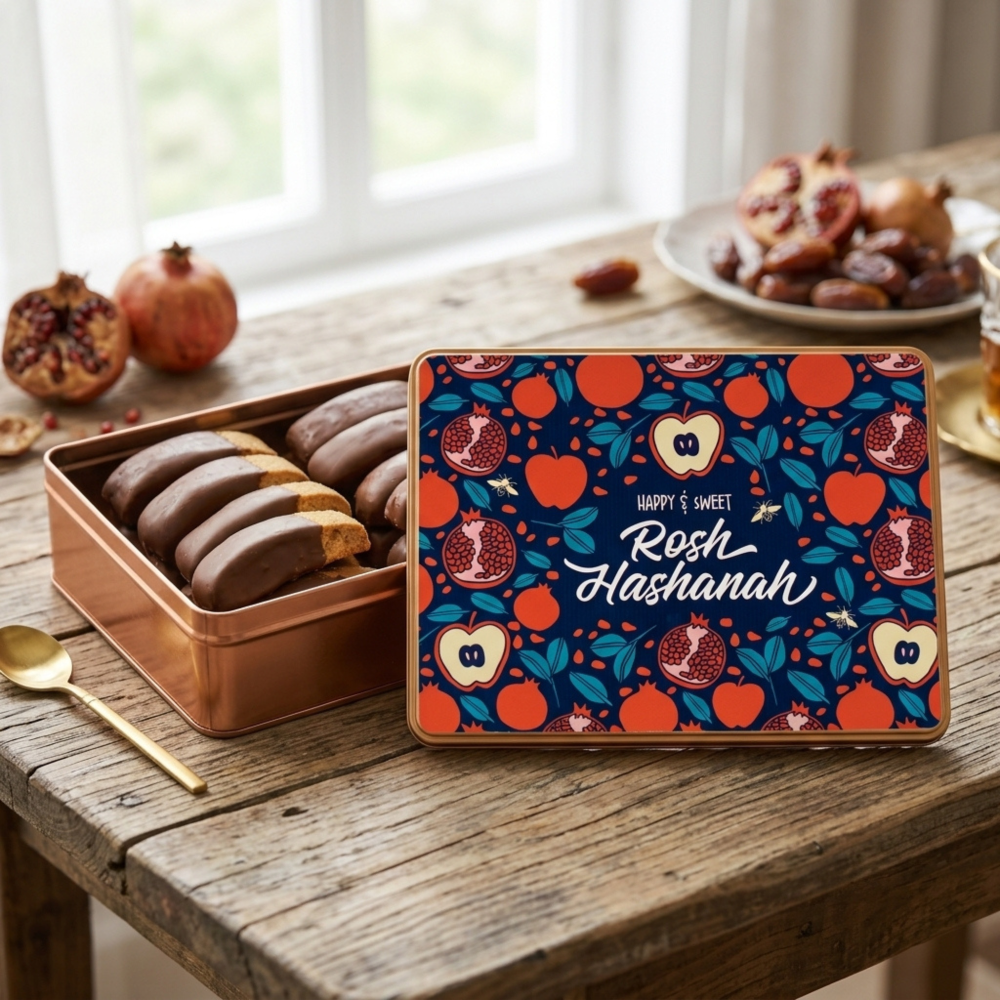 DM Snacks Happy and Sweet Rosh Hashanah Biscotti Gift Tin