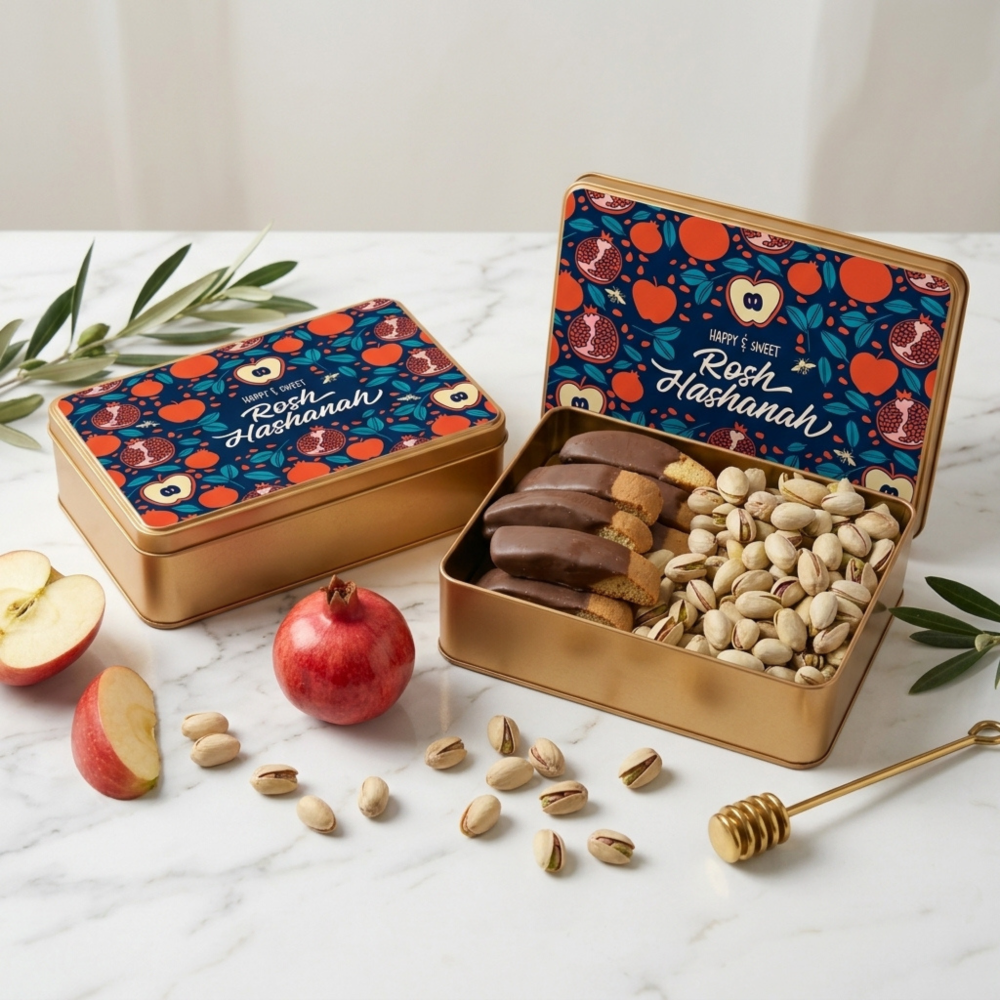 Sugar Plum Kosher Snack Rosh Hashanah Biscotti and Nut Gift Tin