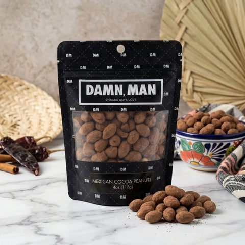 Damn Man Mexican Cocoa Peanuts in a Bowl and Bag
