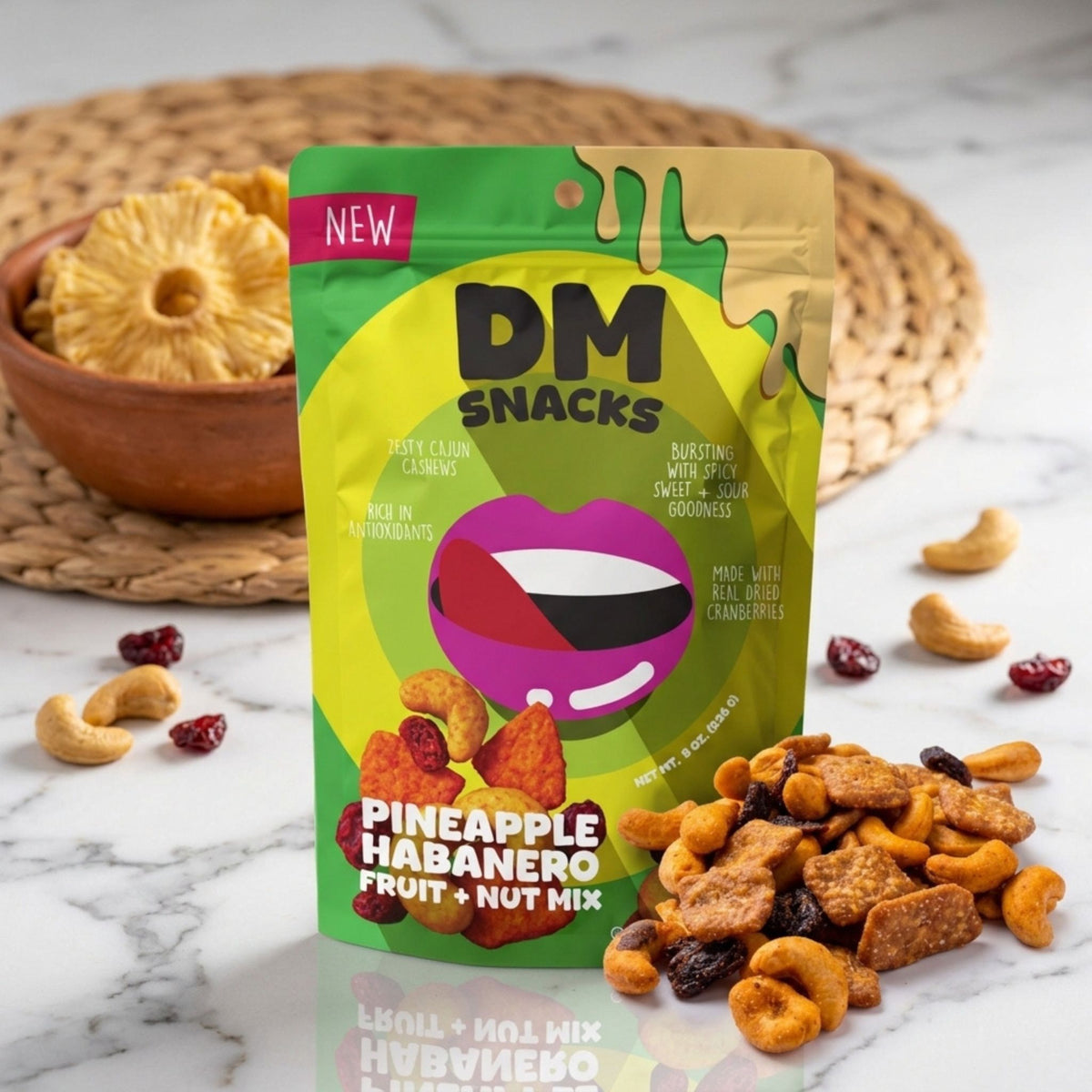 DM Snacks Pineapple Habanero Fruit Nut Trail Mix 8 oz Bag