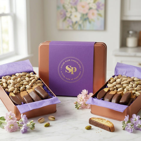 Chocolate Salted Caramel Biscotti and Pistachios Gift Tin