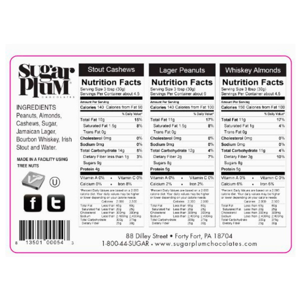 Stout Beer Cashews Lager Peanuts Whiskey Almonds Nutritional Panel