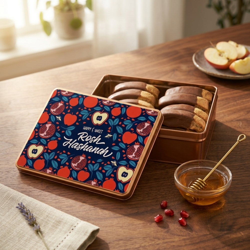 Rosh Hashanah Chocolate Biscotti Gift Tin