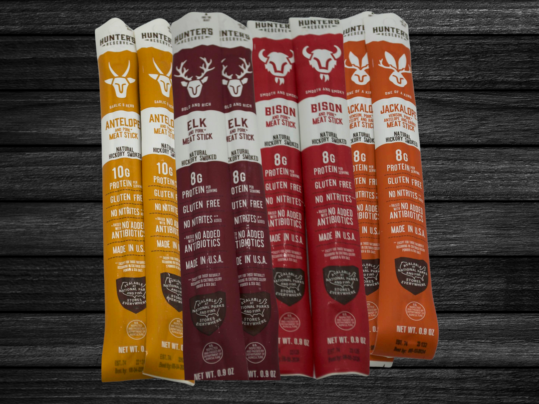 Exotic Meat Sticks Bag – 14 Wild Game Jerky Snacks | DM Snacks