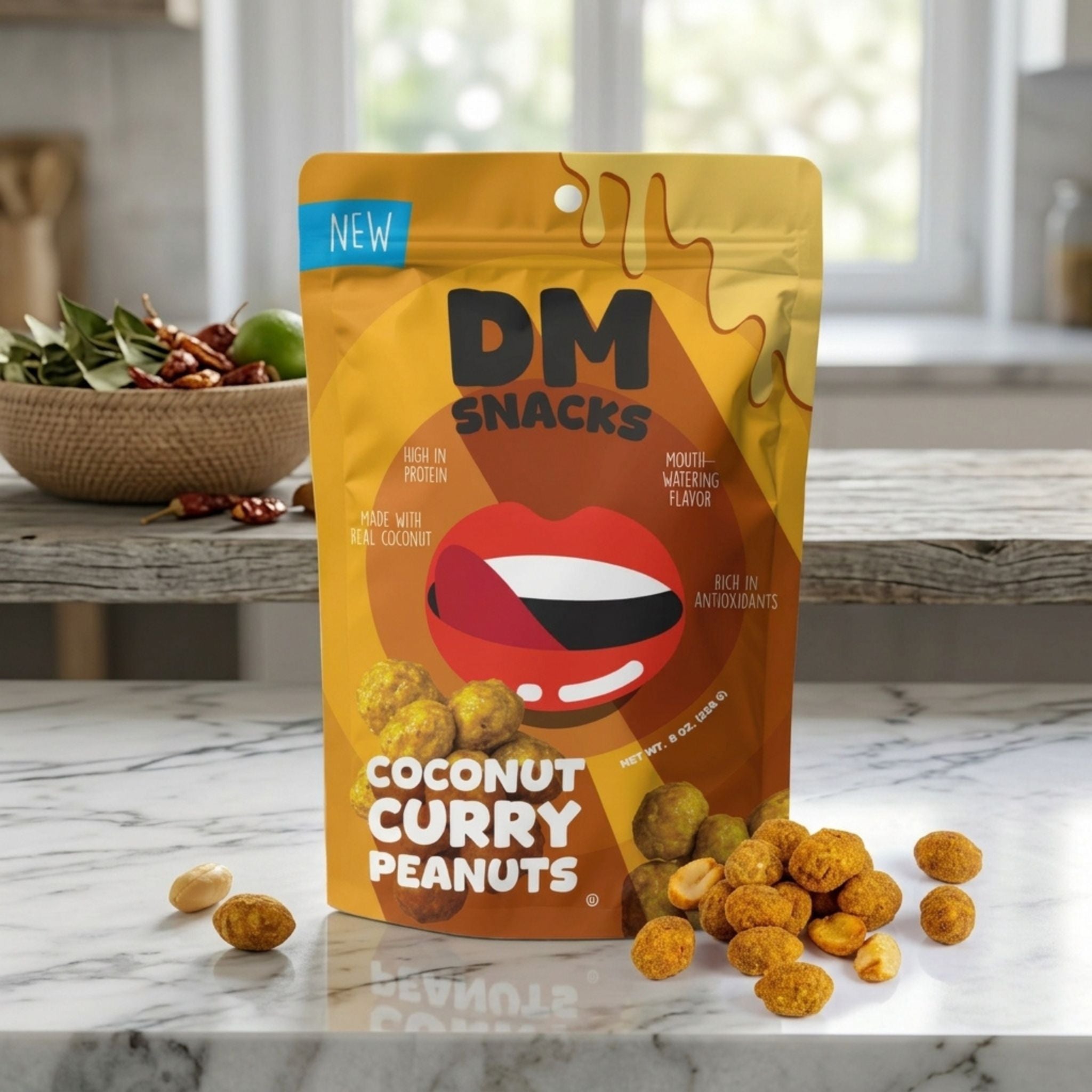 DM Snacks Coconut Curry Peanuts 8 Oz