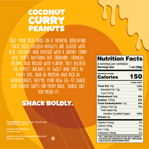 Snack Happy Coconut Curry Peanuts 8 Oz Nutritional Panel