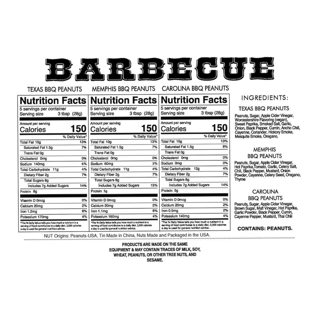 Carolina BBQ Memphis Texas Barbecue Peanuts Nutritional Panel