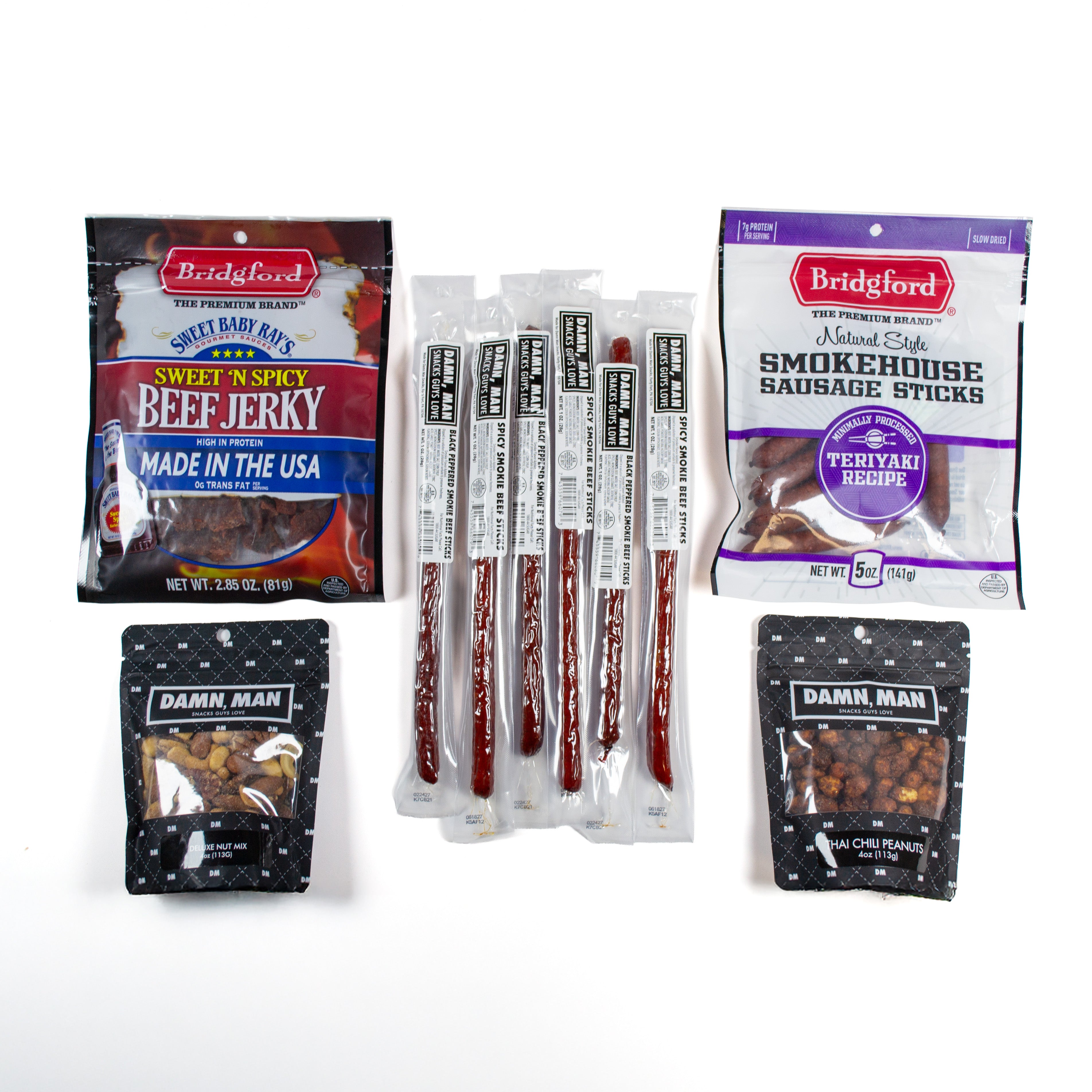 DM Snacks Beef Jerky Meat Sticks Nuts