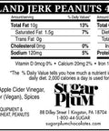 Nutrition facts and ingredients of Island Jerk Peanuts 4oz showing calories, serving size, and manufacturer details